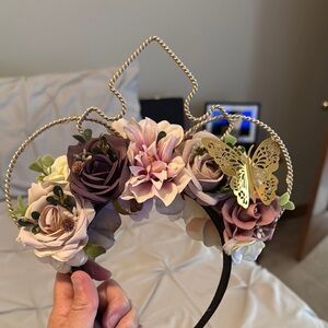 Purple and Pink Floral Hair Accessory with Gold Butterfly